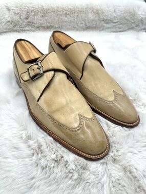 MEZLAN Monk Strap cream Leather Shoes cream 9 M dress